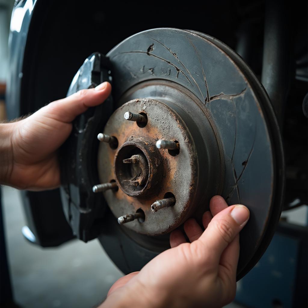 Mechanic Inspecting Brake Pads