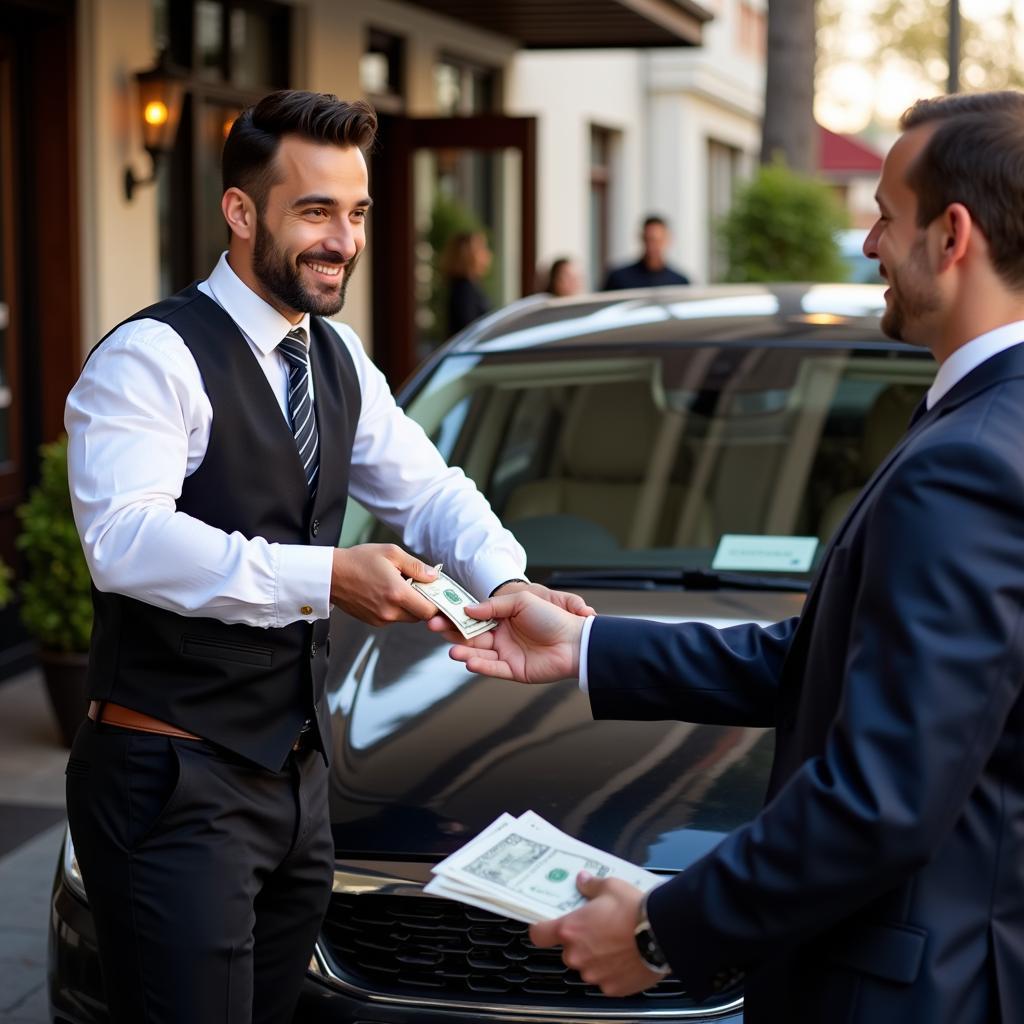 Car Valet Accepting a Cash Tip