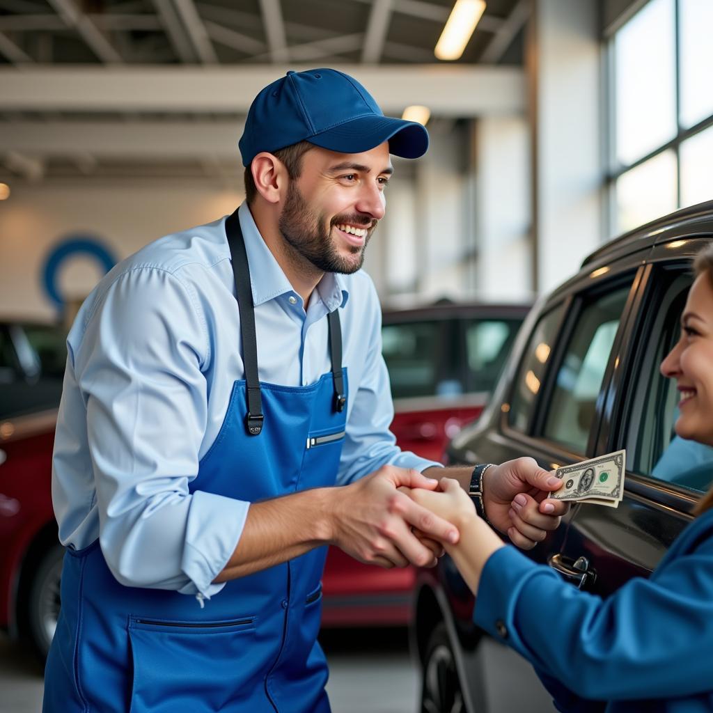 Customer Tipping a Car Wash Attendant