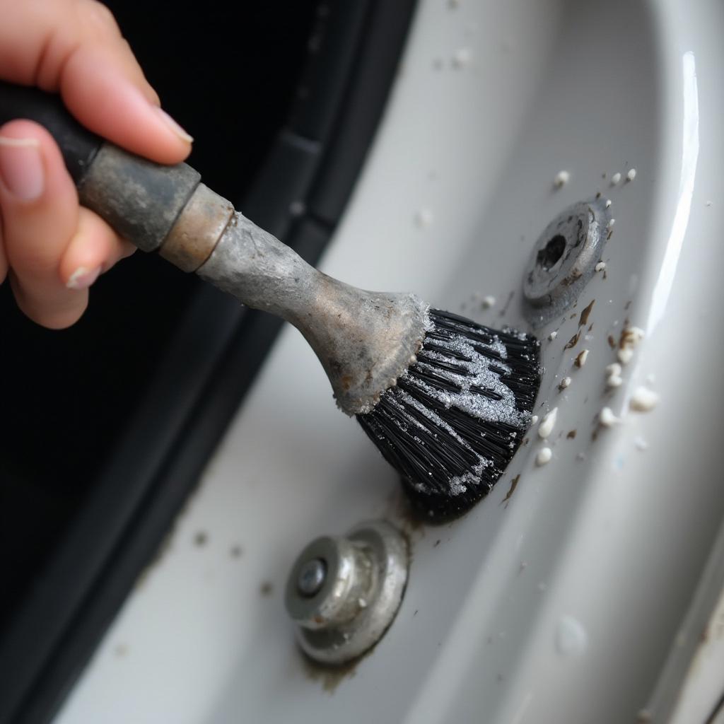 Cleaning Car Door Jamb with Brush