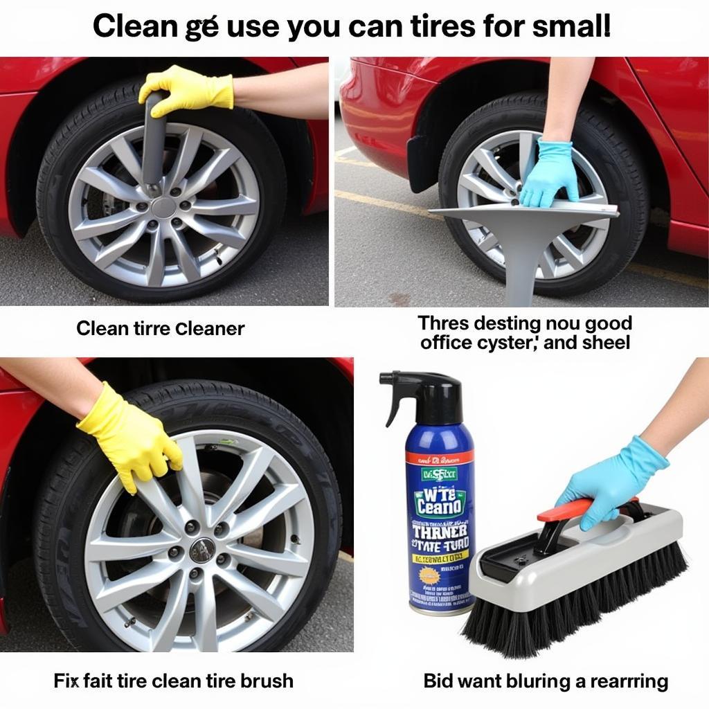 Cleaning car tires with a brush and cleaner