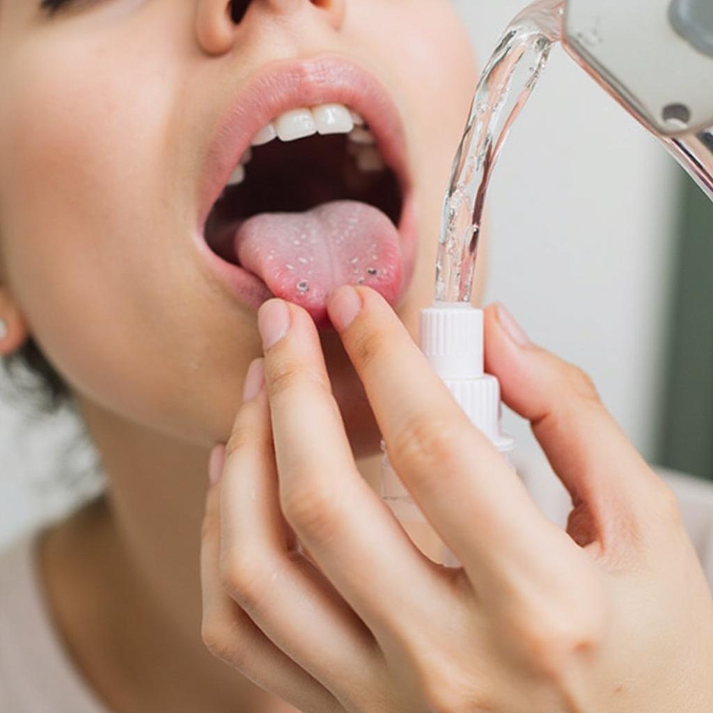 Cleaning a Tongue Piercing with Antimicrobial Mouthwash