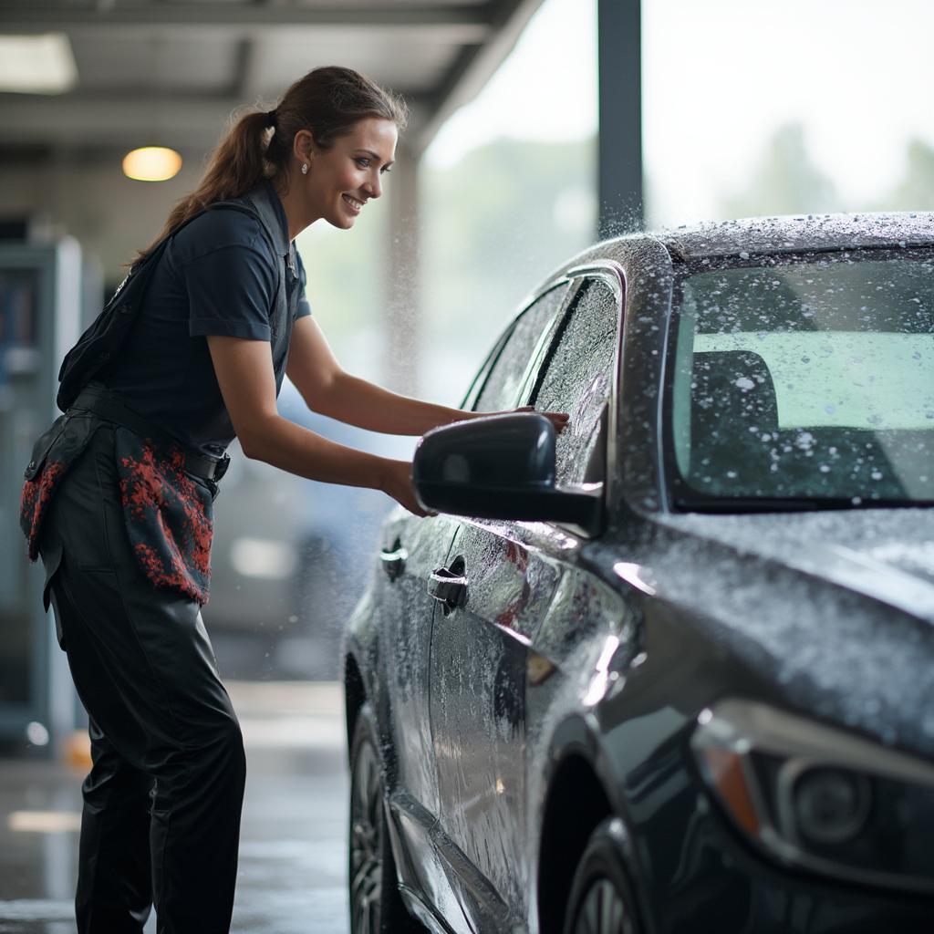 Cobblestone Car Wash Attendant Providing Service