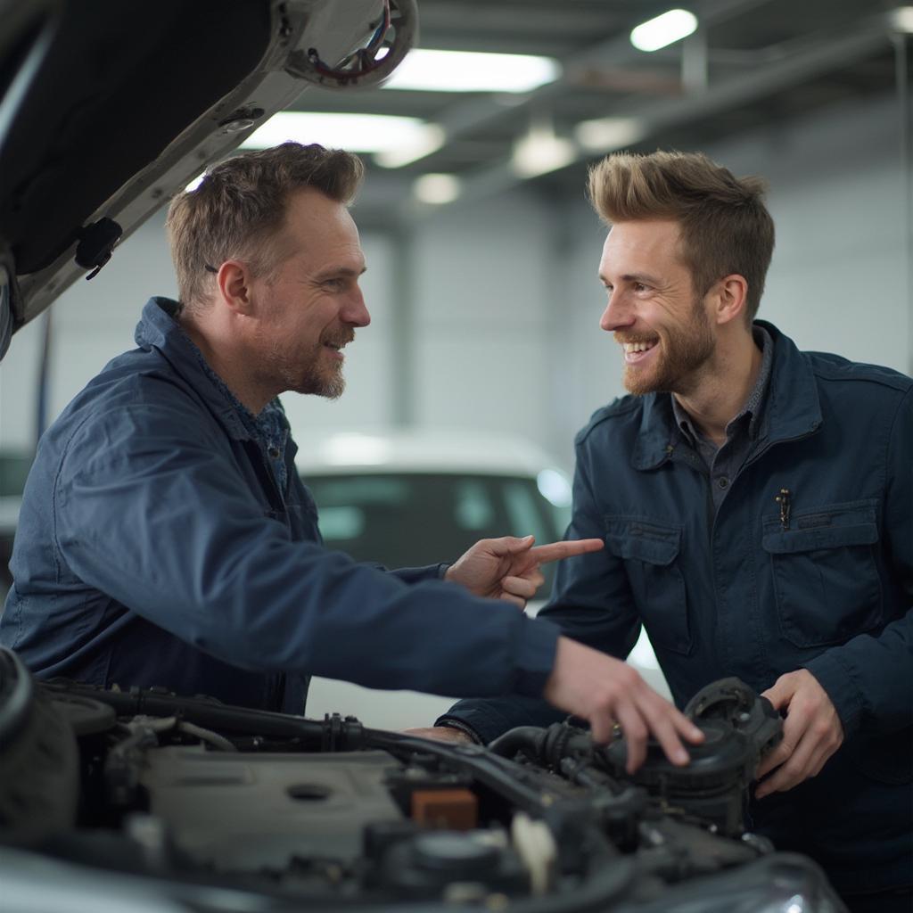 Customer and Mechanic discussing a car repair