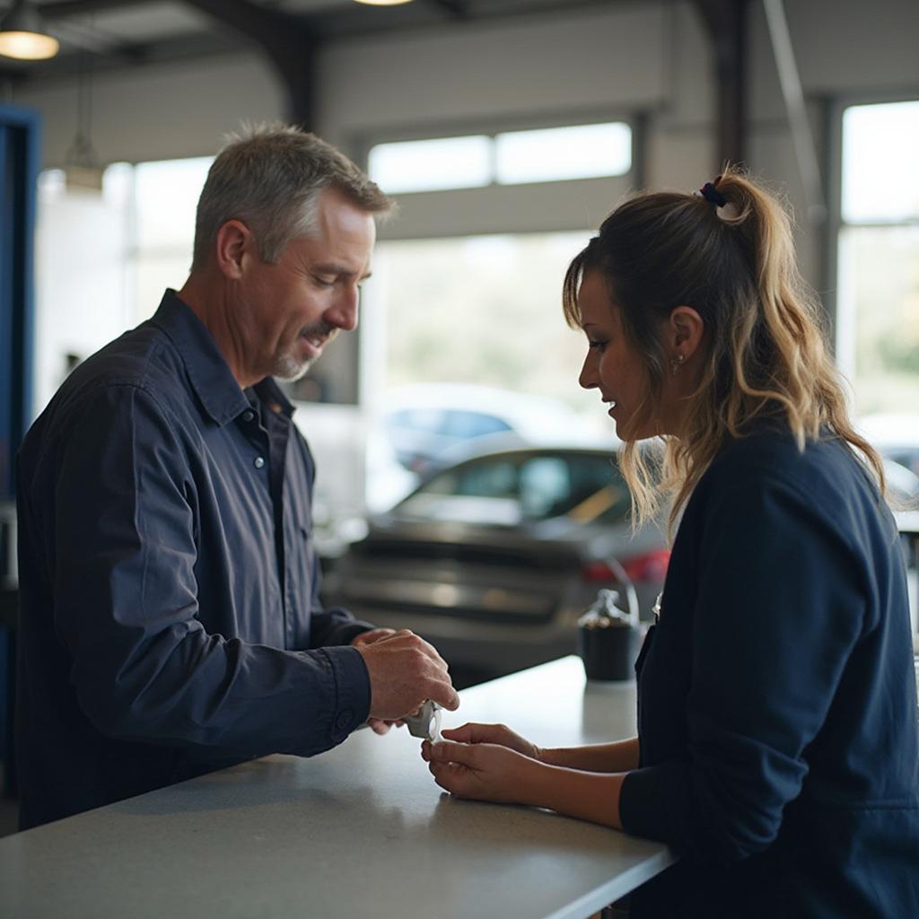 Customer paying and tipping for car service