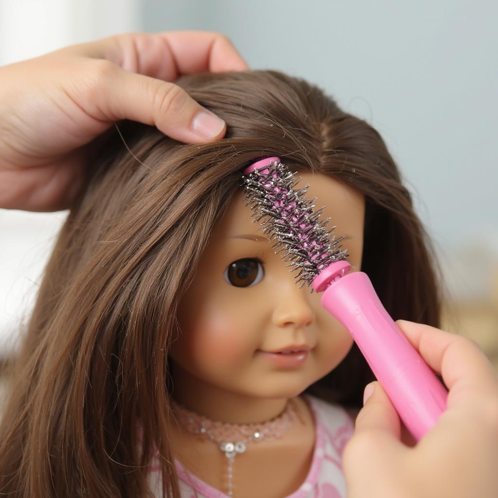 Detangling an American Girl Doll's Hair with a Wire Brush