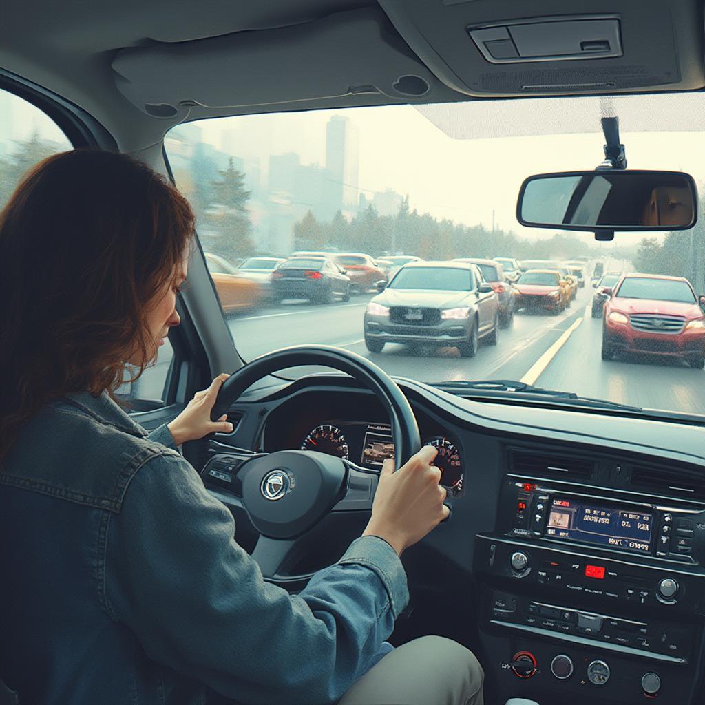 Shuttle Driver Navigating Busy City Traffic