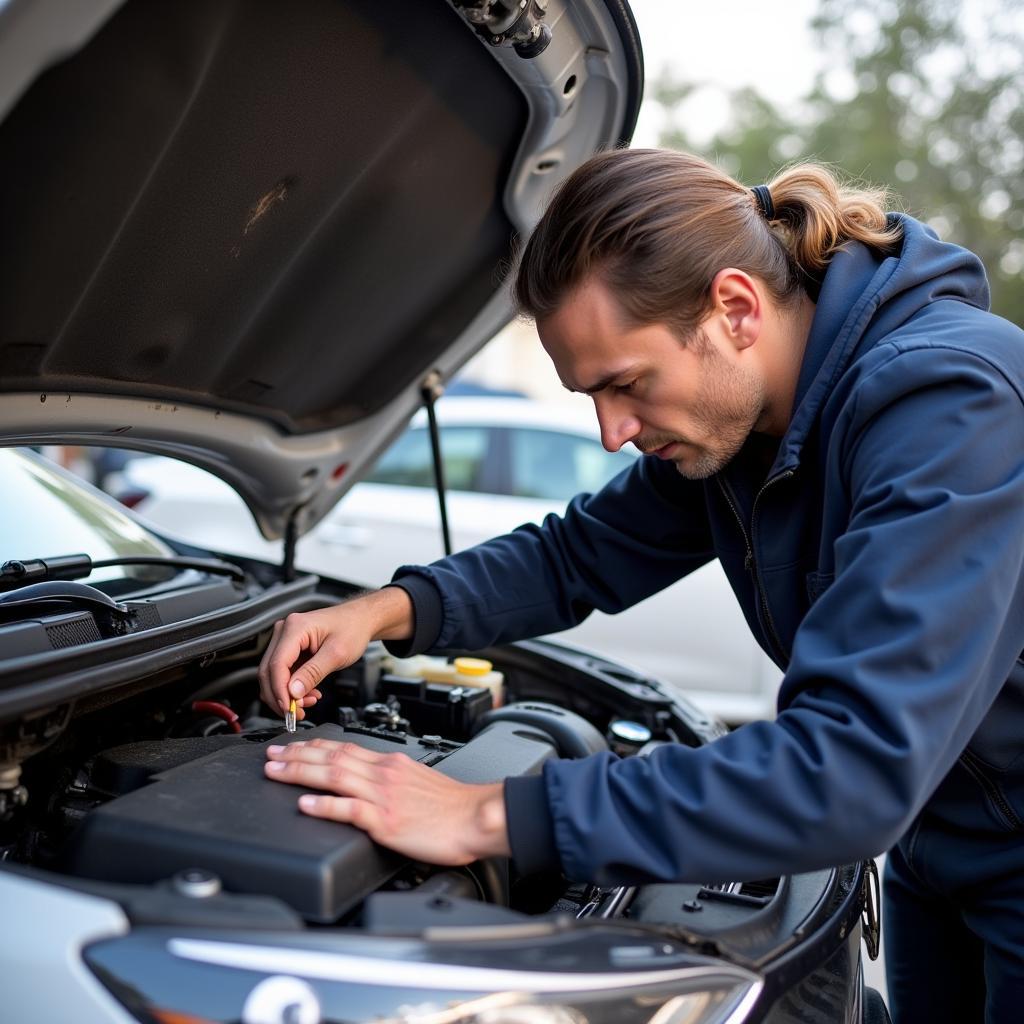 Checking Car Engine Compartment in Spring