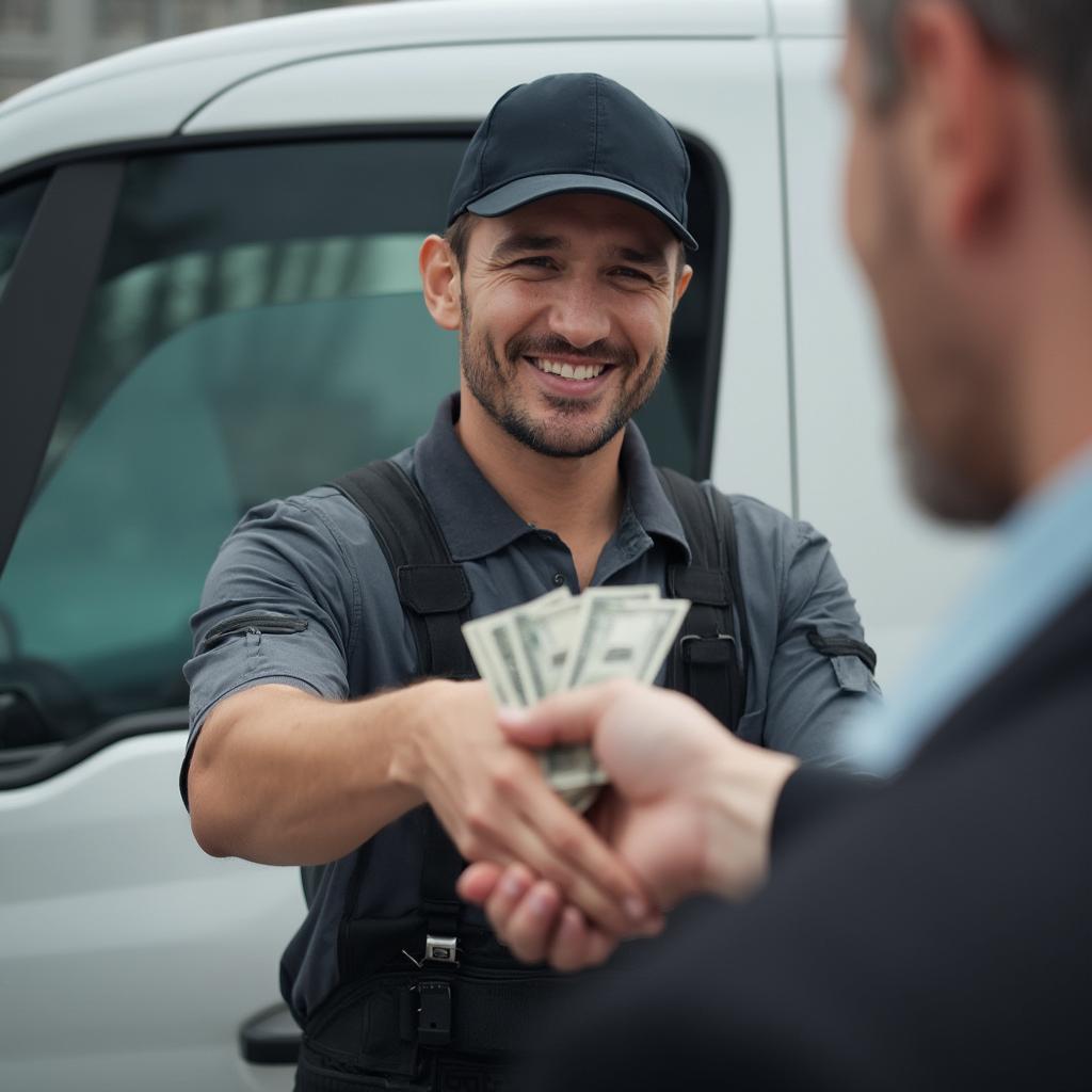 Happy Car Shipping Driver Receiving a Tip