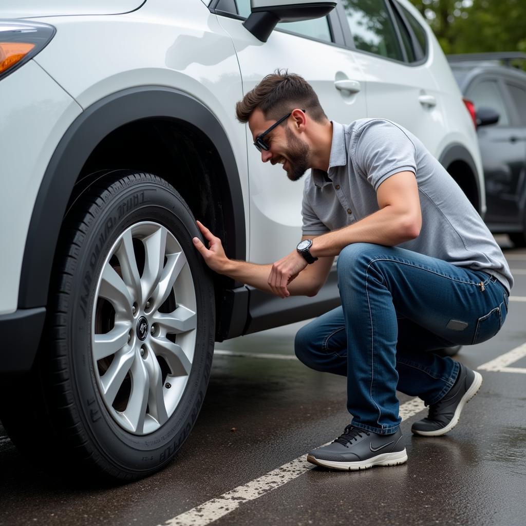 Inspecting rental car for damage