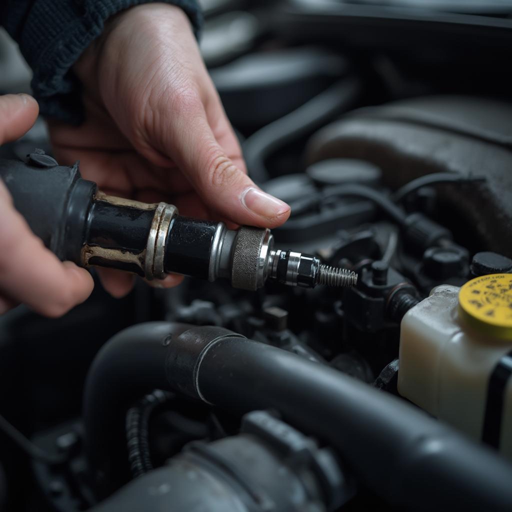 Mechanic Checking Fuel Injector