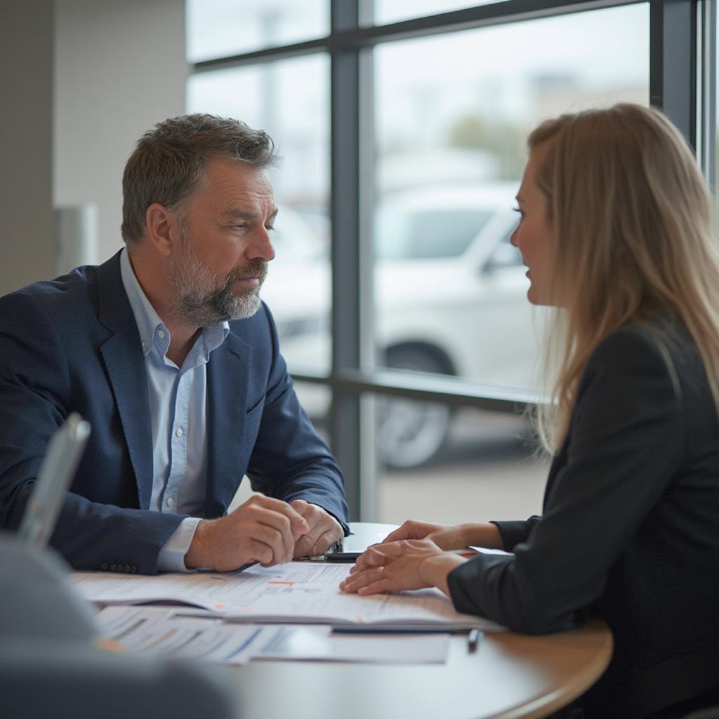 Negotiating car price with a salesperson at a car dealership