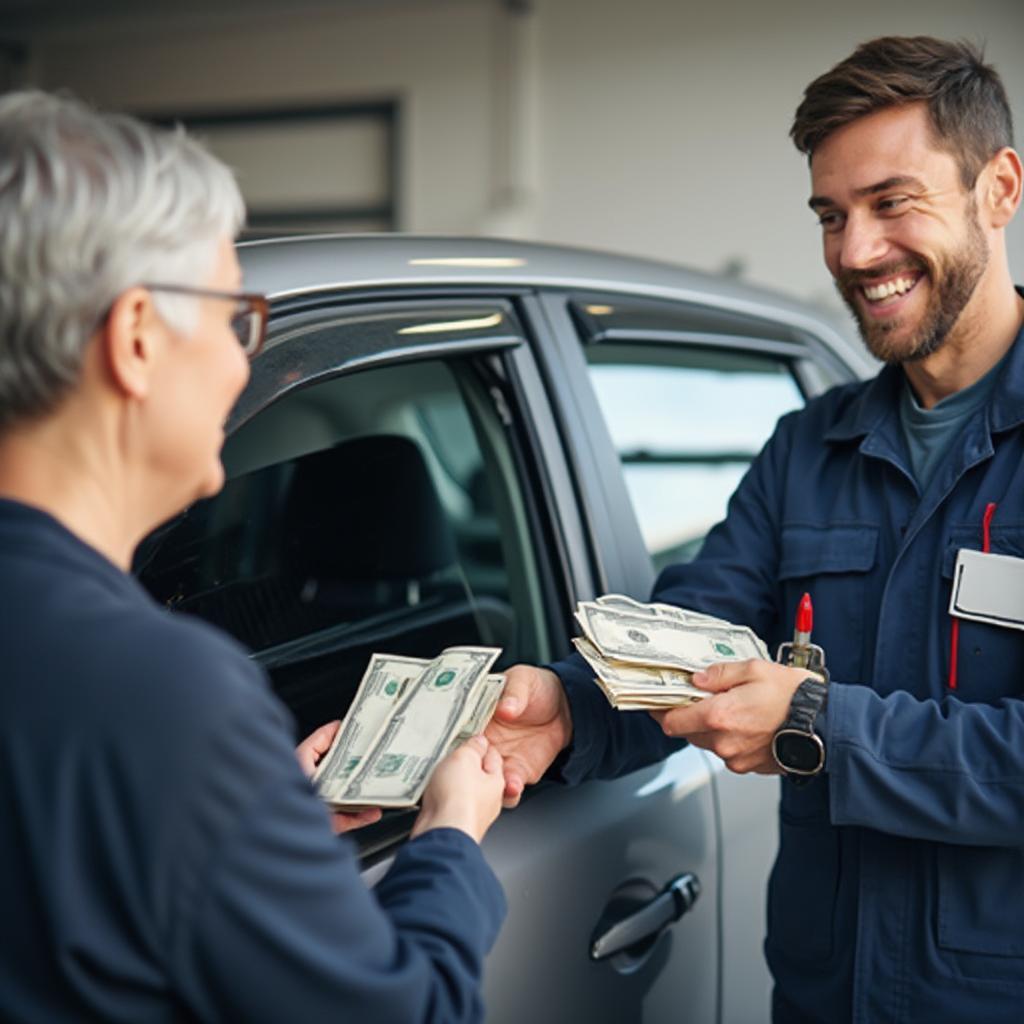 Tipping a Car Window Repair Technician