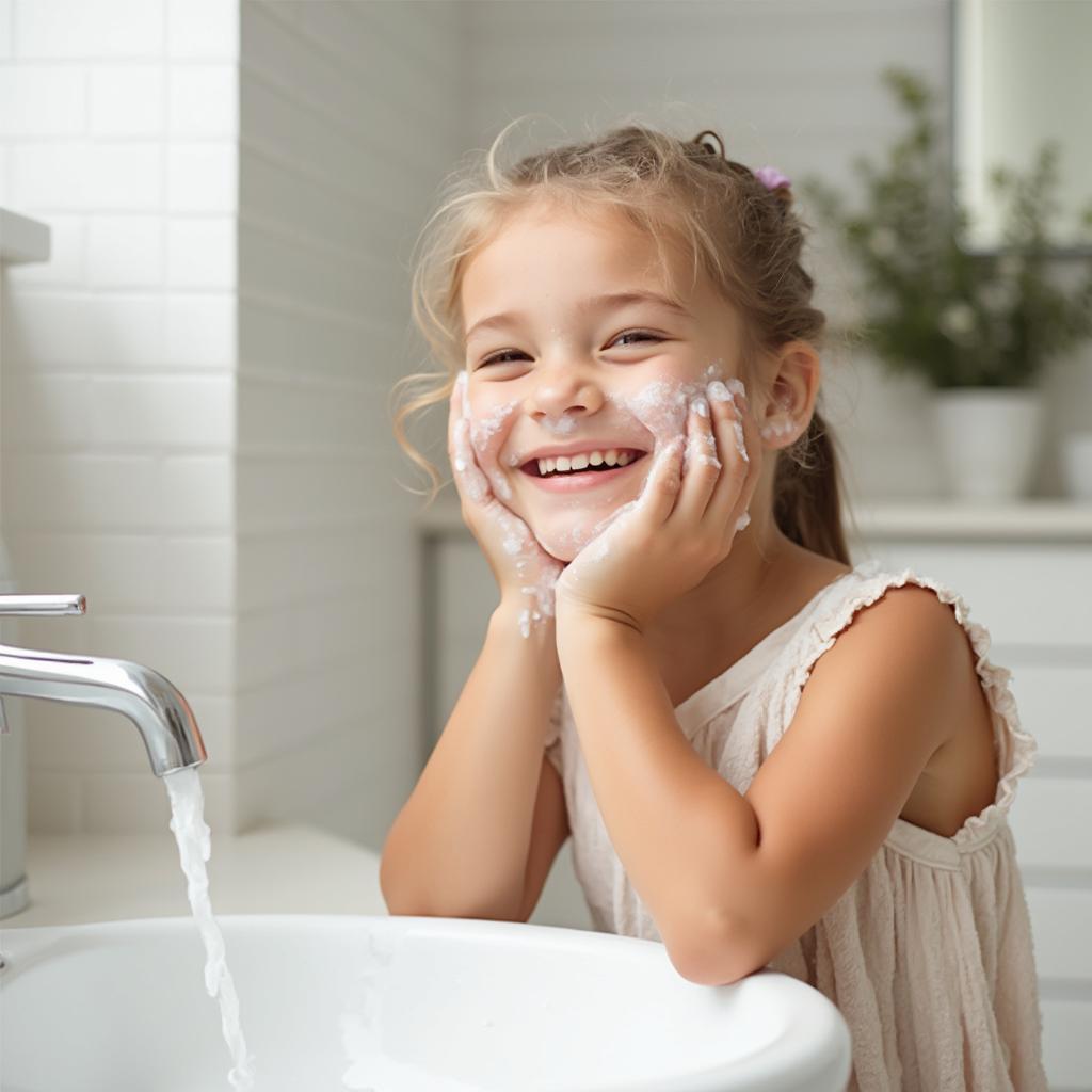 Girl washing her face