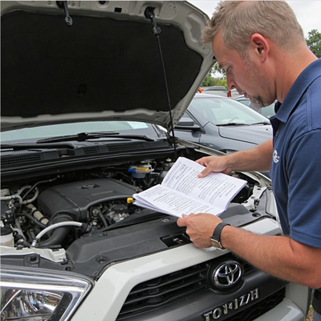 Checking fluids in a Toyota 4Runner before a road trip