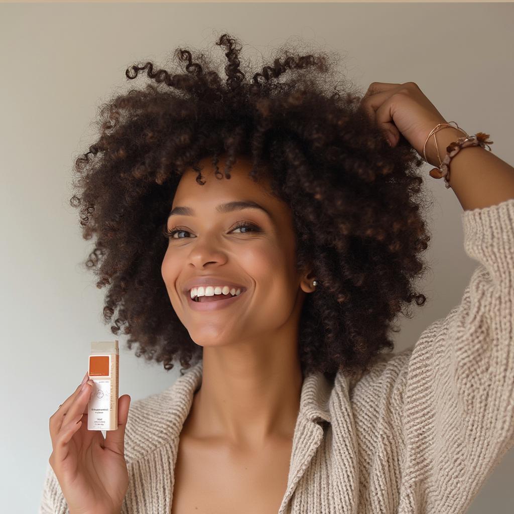 A woman with beautiful afro hair following a care routine