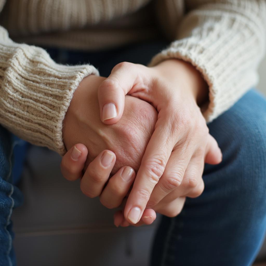 Alzheimer's patient and caregiver holding hands