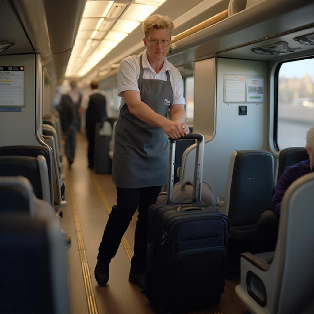 Amtrak Sleeper Car Attendant Helping with Luggage