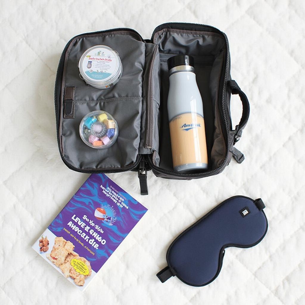 Packing Essentials for Amtrak Sleeping Car: Water Bottle, Snacks, Book, and Eye Mask