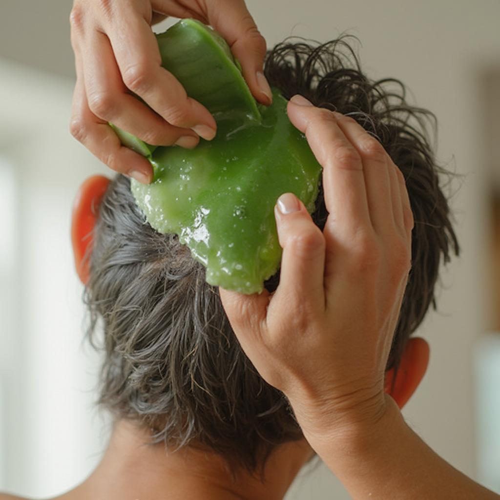 Applying Aloe Vera Gel to Scalp for Dandruff