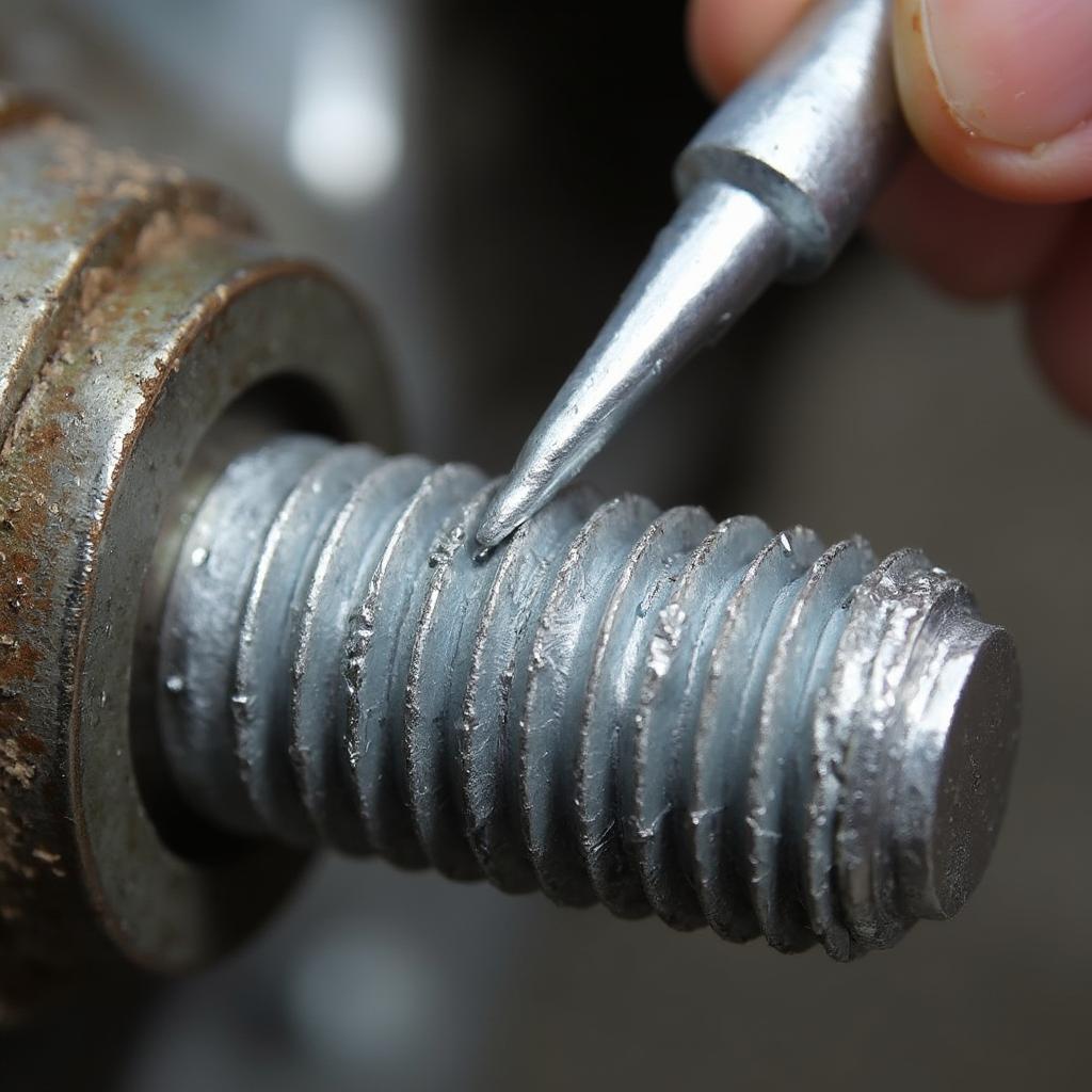 Applying anti-seize lubricant to bolt threads