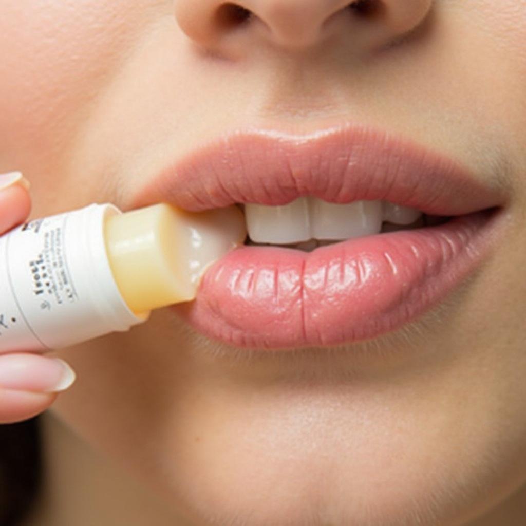 Applying Homemade Lip Balm to Hydrated Lips