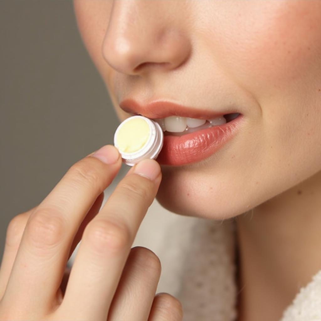 Applying lip balm for healthy lips