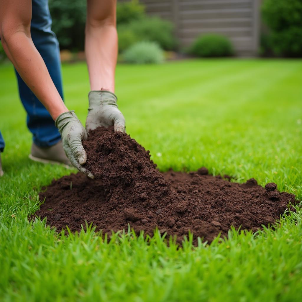 Applying Organic Compost to Lawn