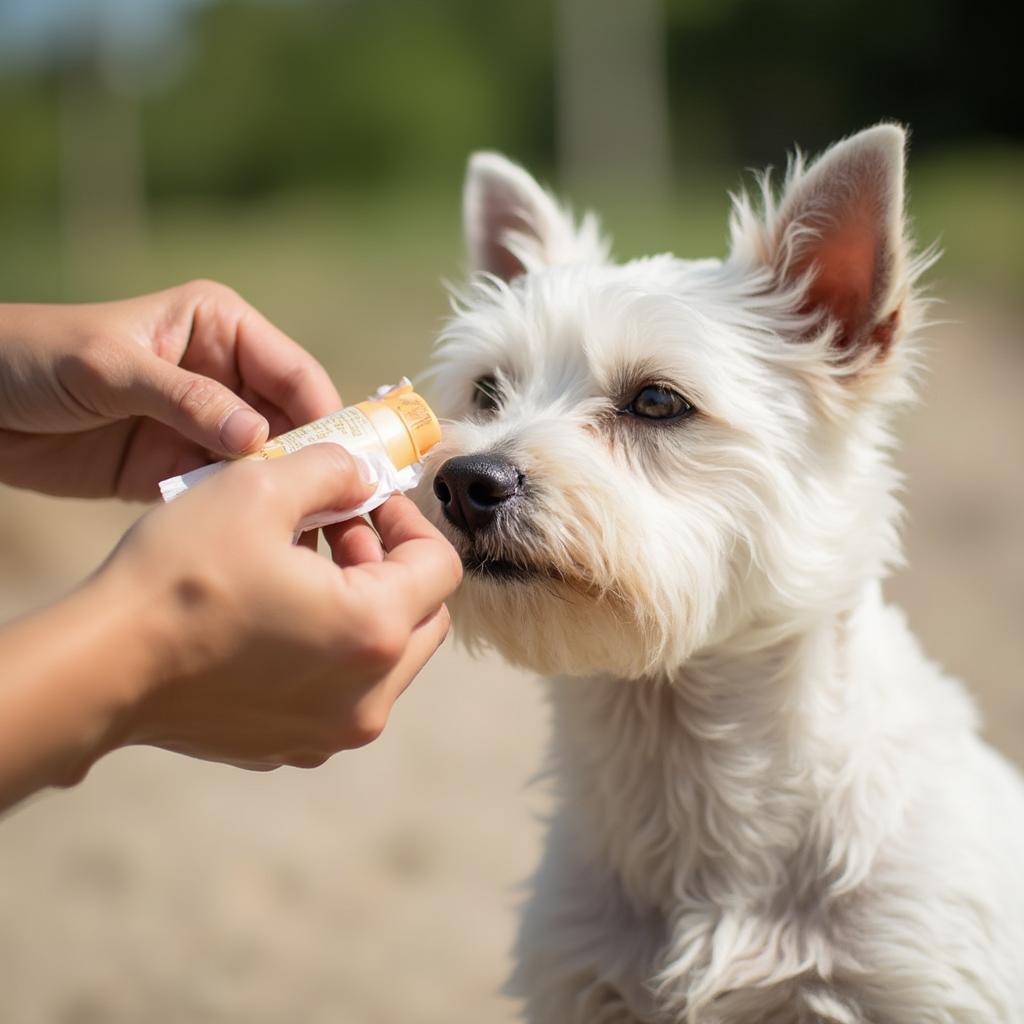 Applying Sunscreen to a Dog's Nose