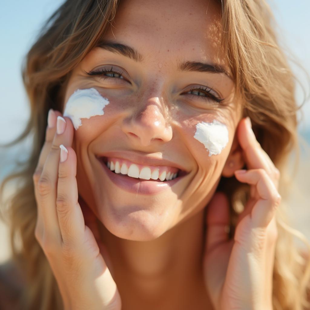 Applying sunscreen on face