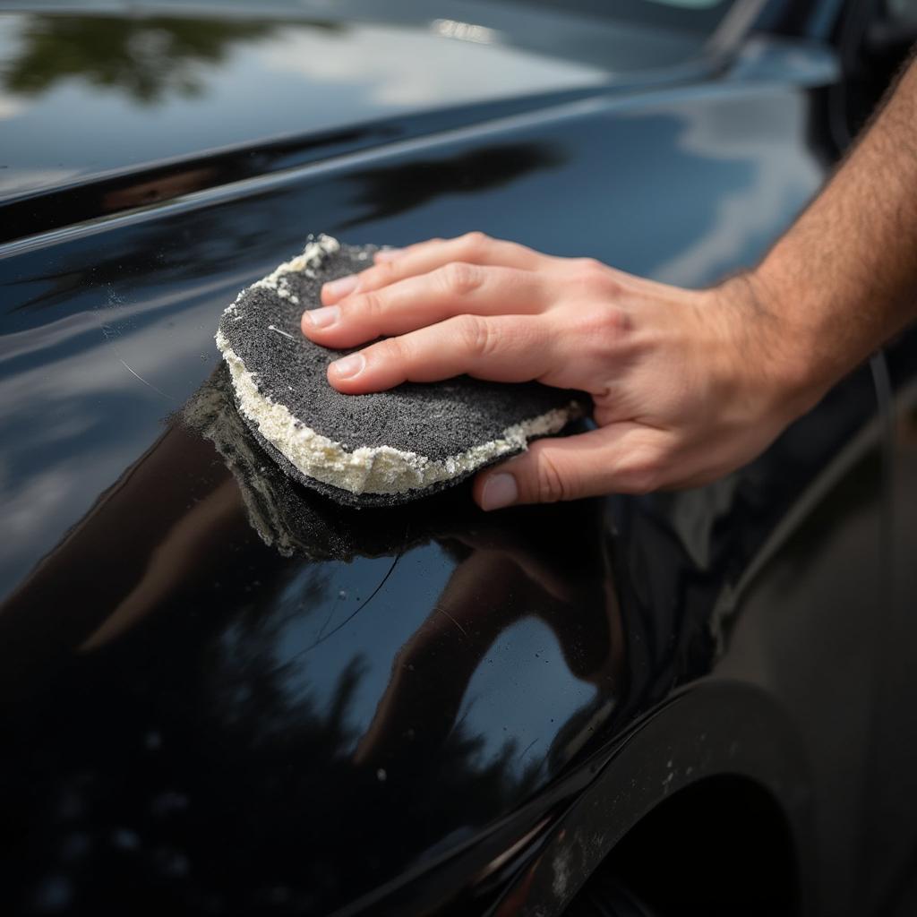 Applying Wax to a Black Car for Protection and Shine