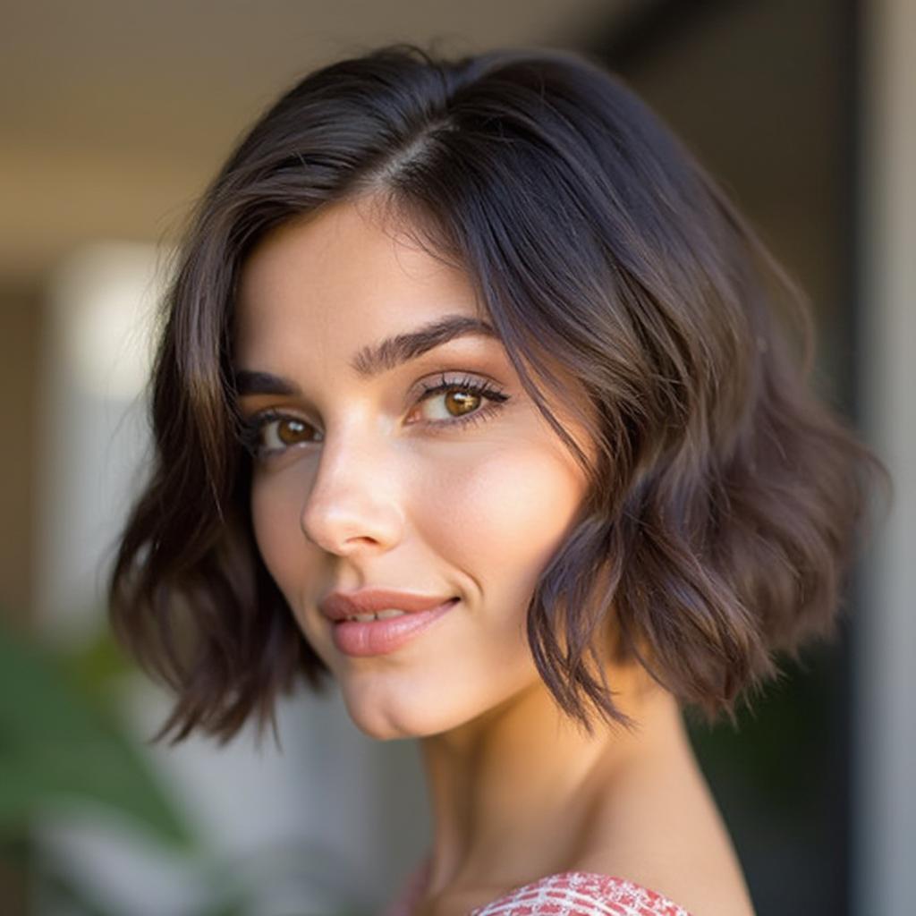 Asymmetrical Bob Haircut on a Round Face