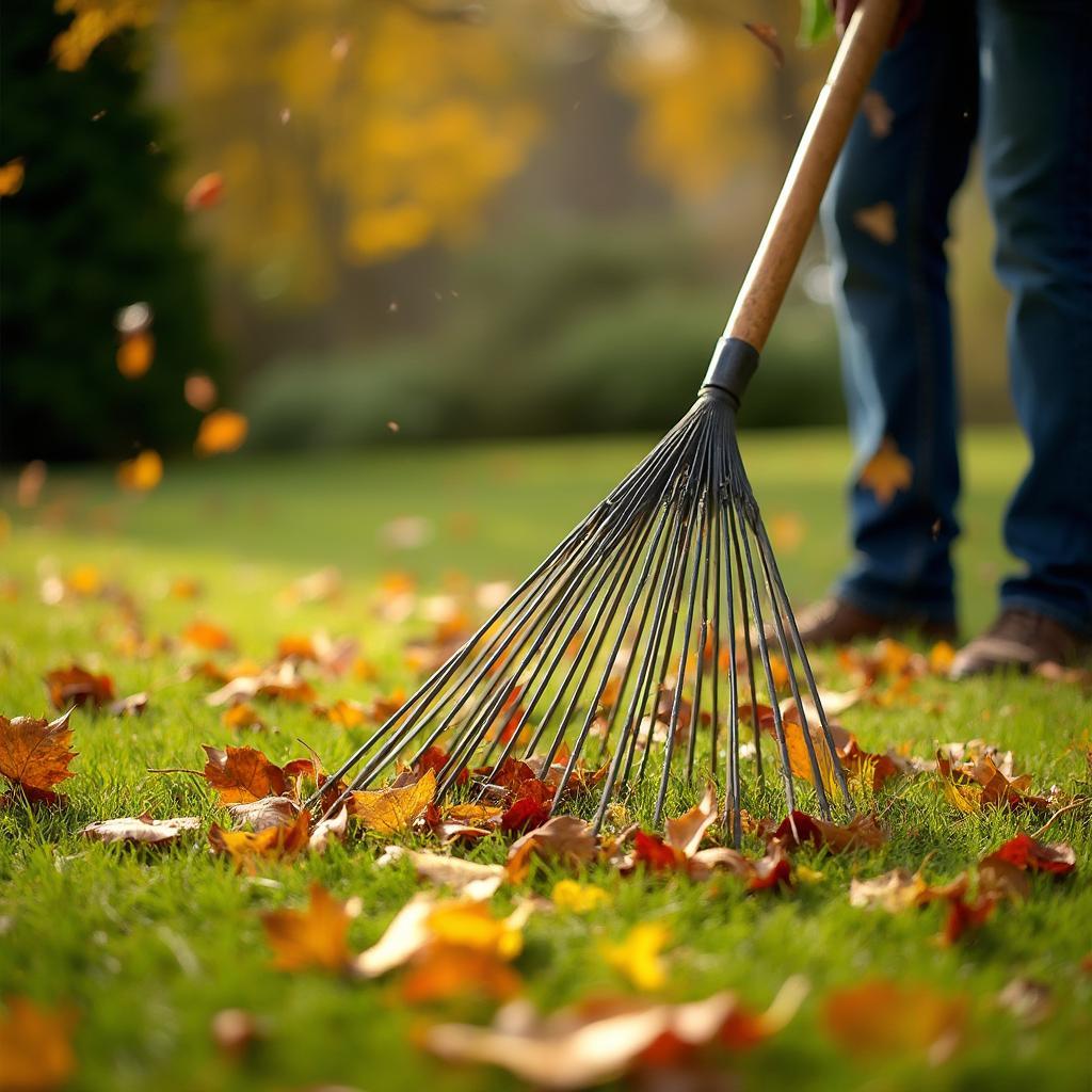 Autumn Lawn Care - Raking Leaves