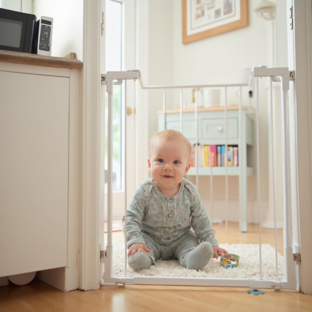 Baby Playing Safely in Baby-proofed Room