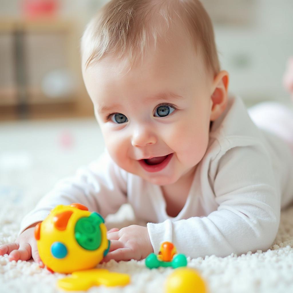 Three-month-old baby engaging in playtime