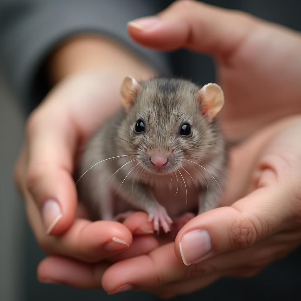 Baby rat being held gently