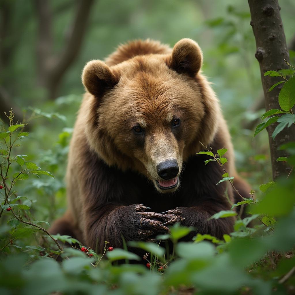 A bear eating berries in the wild