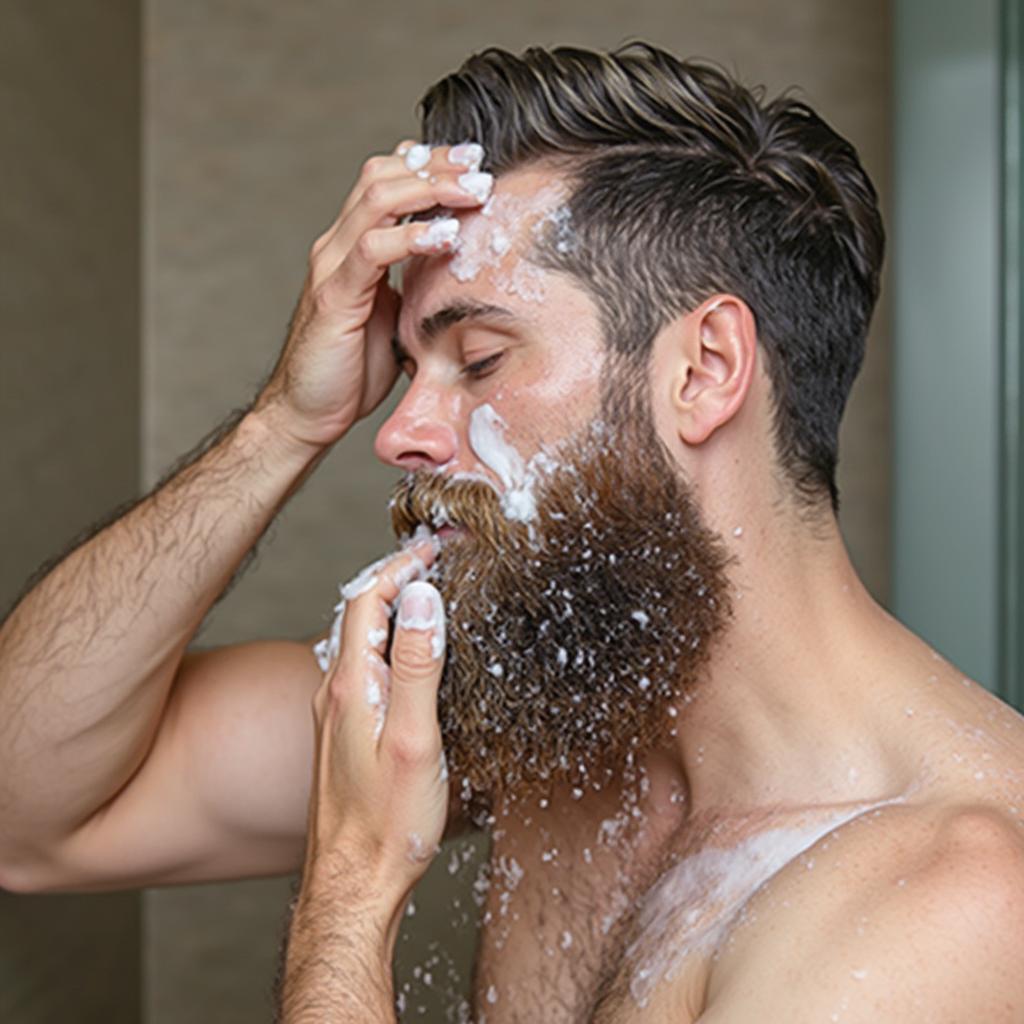 Washing a beard with specialized beard wash