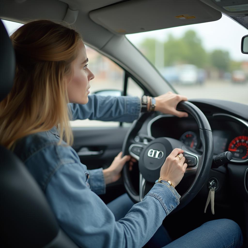 Beginner driver learning car controls