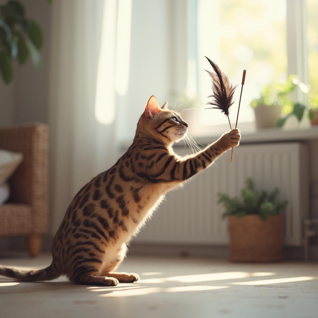 Bengal Cat Playing with an Interactive Toy