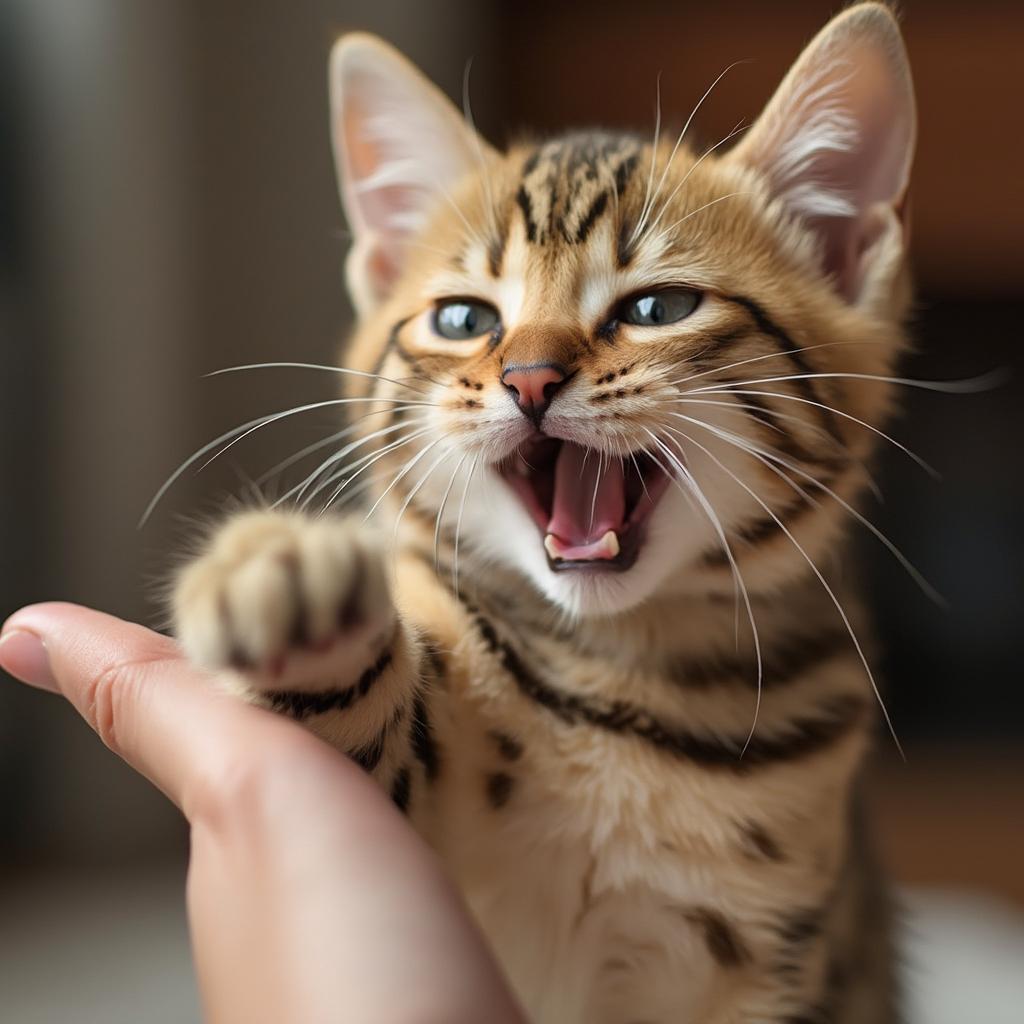 Bengal Cat Interacting with Owner