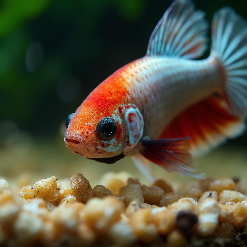 Feeding a betta fish with pellets