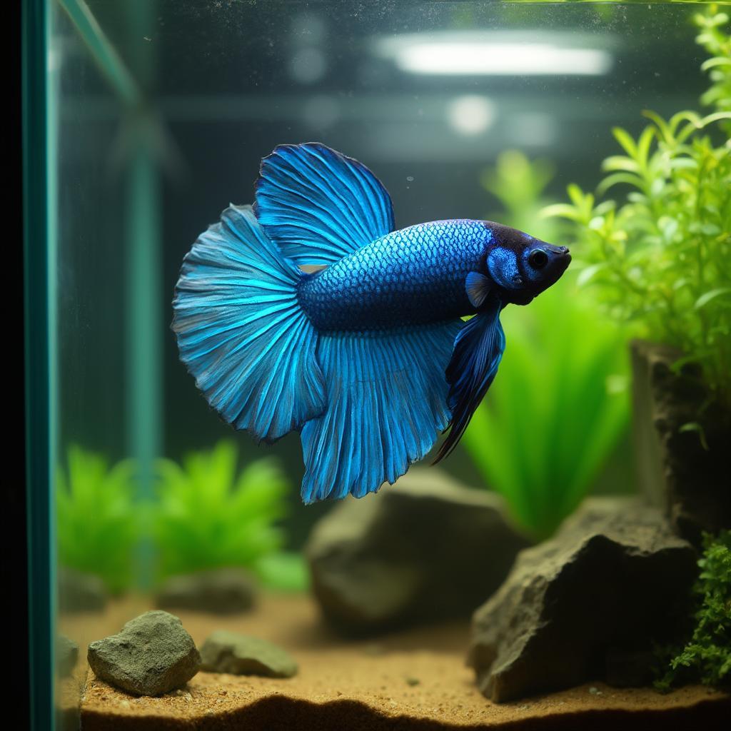 Betta fish swimming in a well-maintained 5-gallon tank