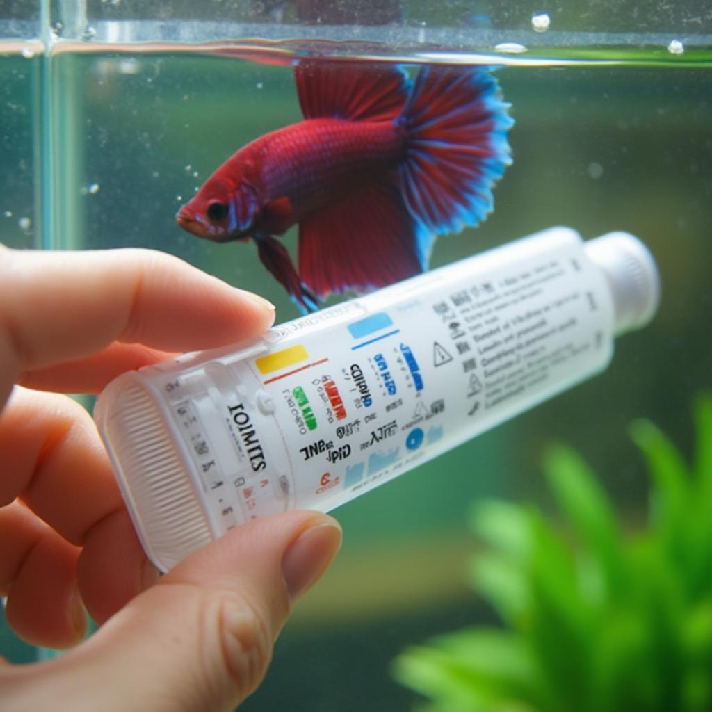 Testing the water parameters in a betta fish tank