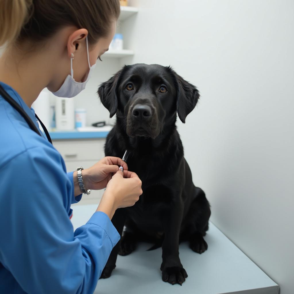 Black Lab Receiving a Checkup at the Vet