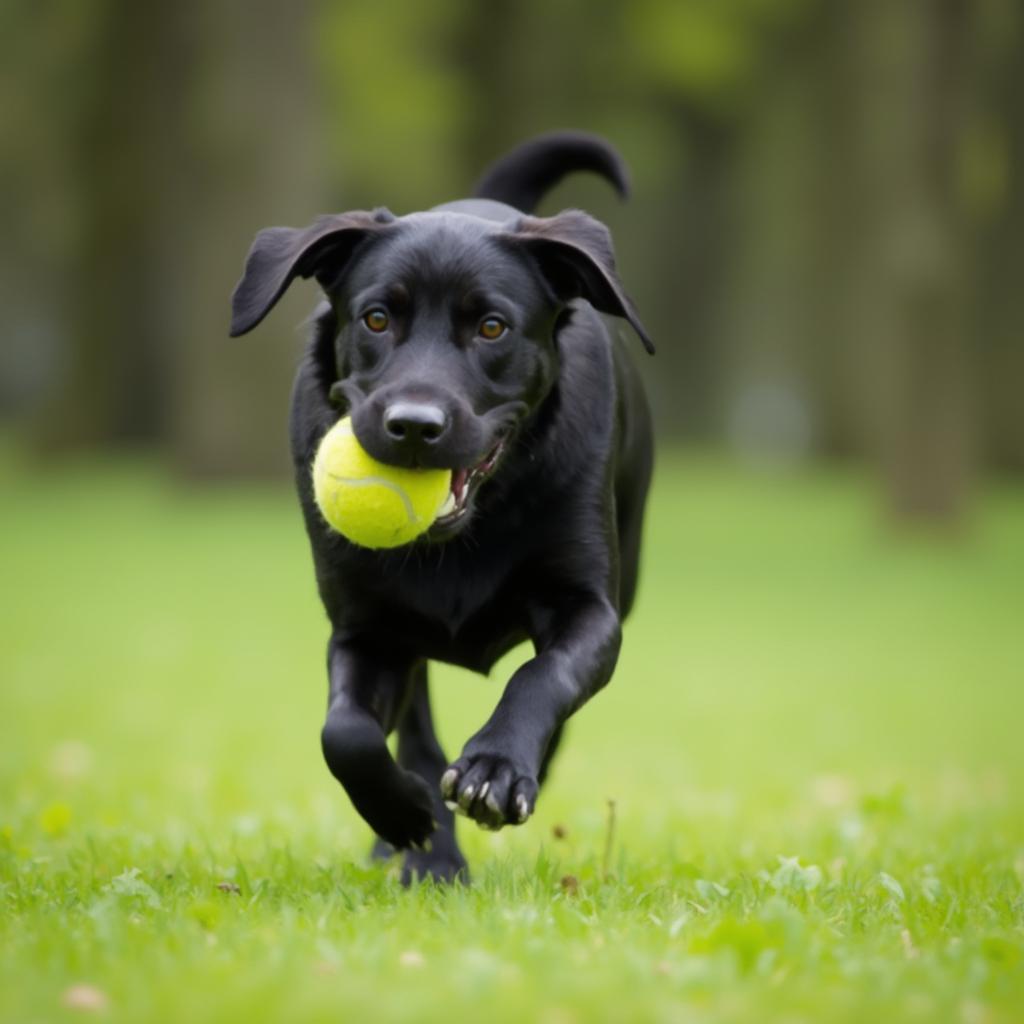 Black Lab Enjoying a Game of Fetch