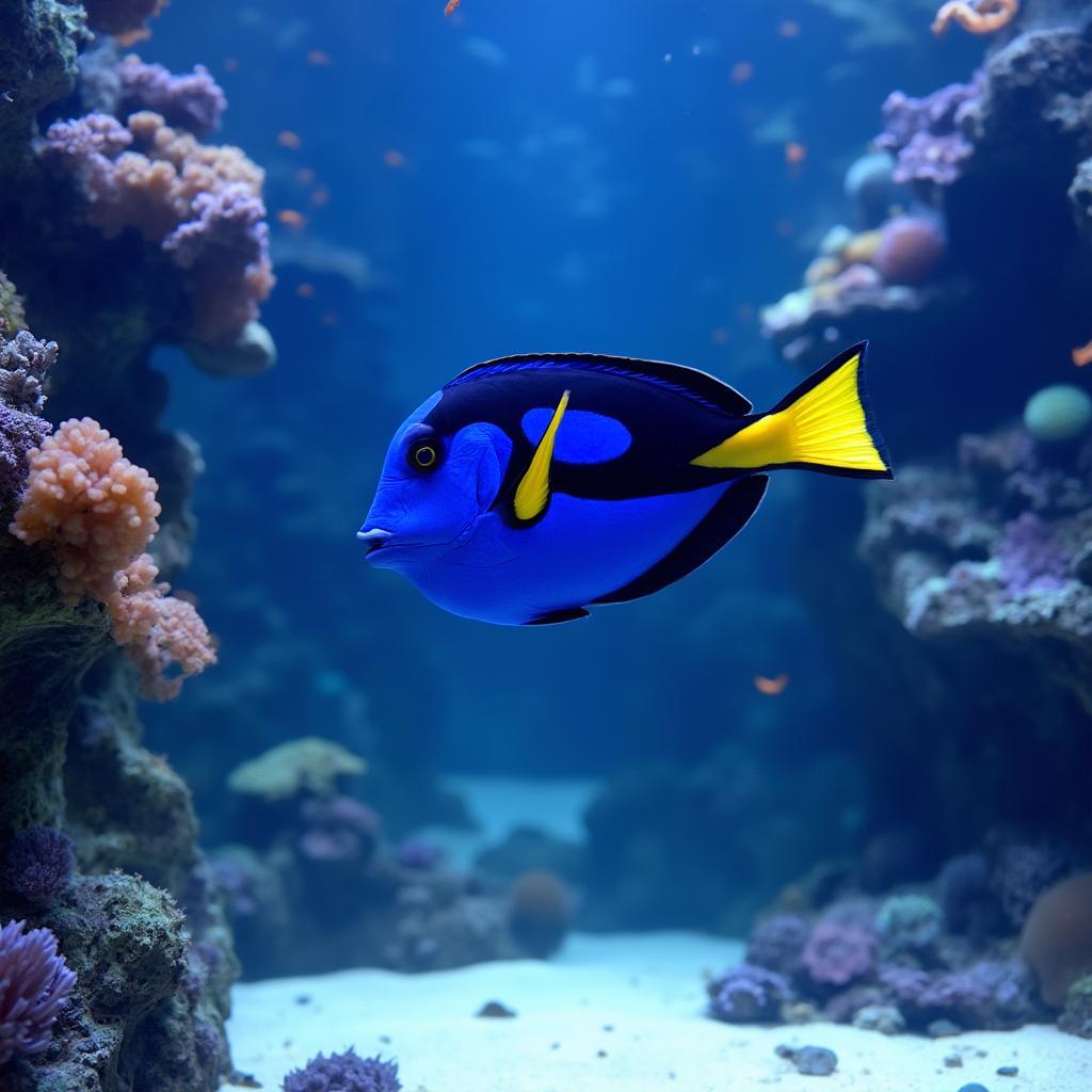 Blue Tang in a well-maintained reef tank