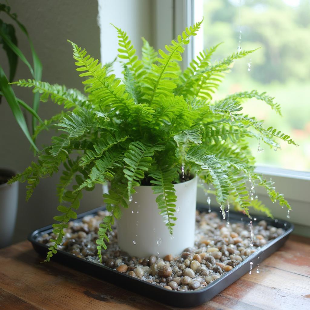 Boston fern on a humidity tray