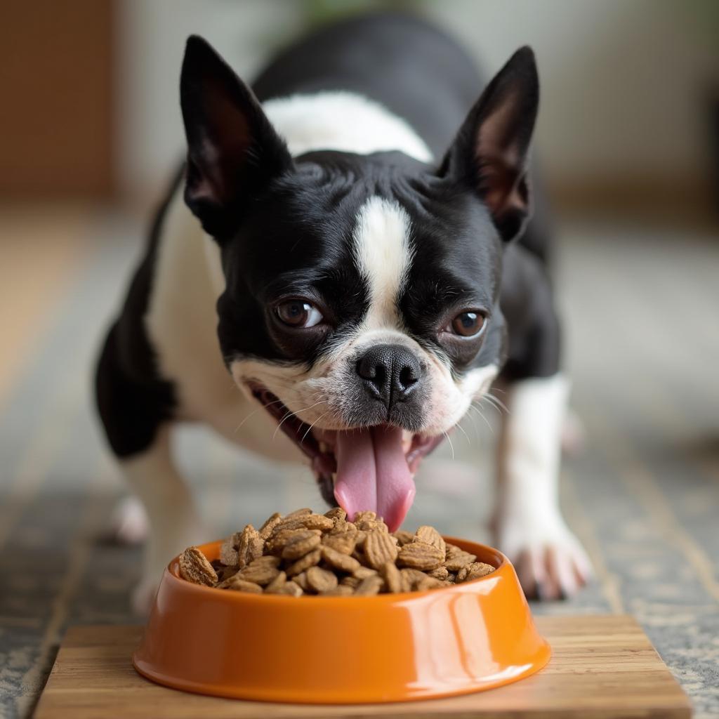 Boston Terrier Enjoying a Healthy Meal