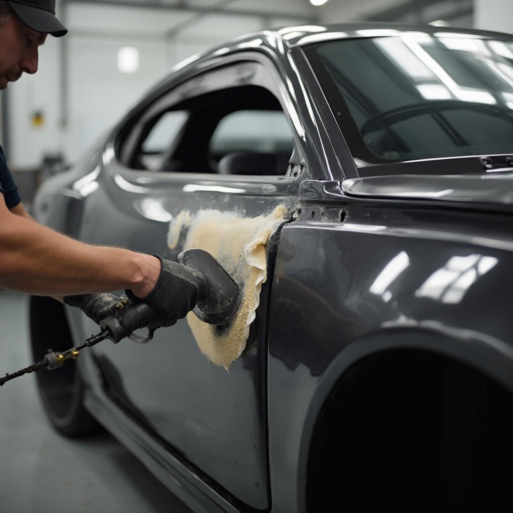 Sanding a car before painting black